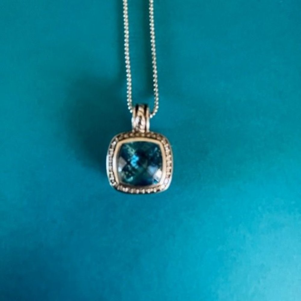 David Yurman Blue topaz pendant with diamonds. Chain included